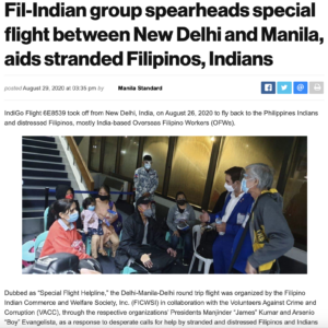 Fil-Indian group spearheads special flight between New Delhi and Manila